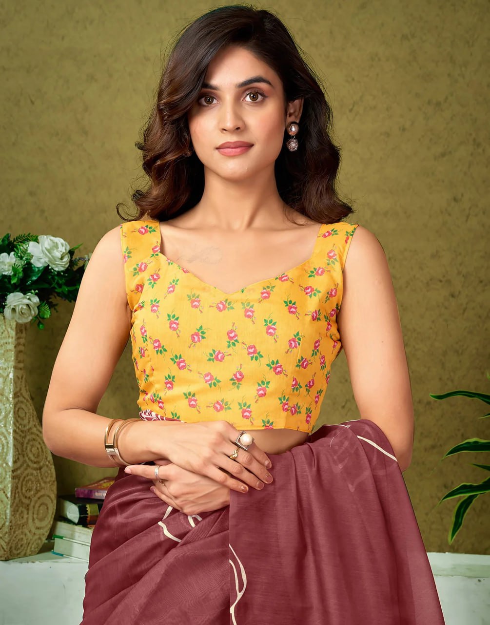 Designer Maroon Saree with White Floral Motifs – Ideal for Daily & Party Wear
