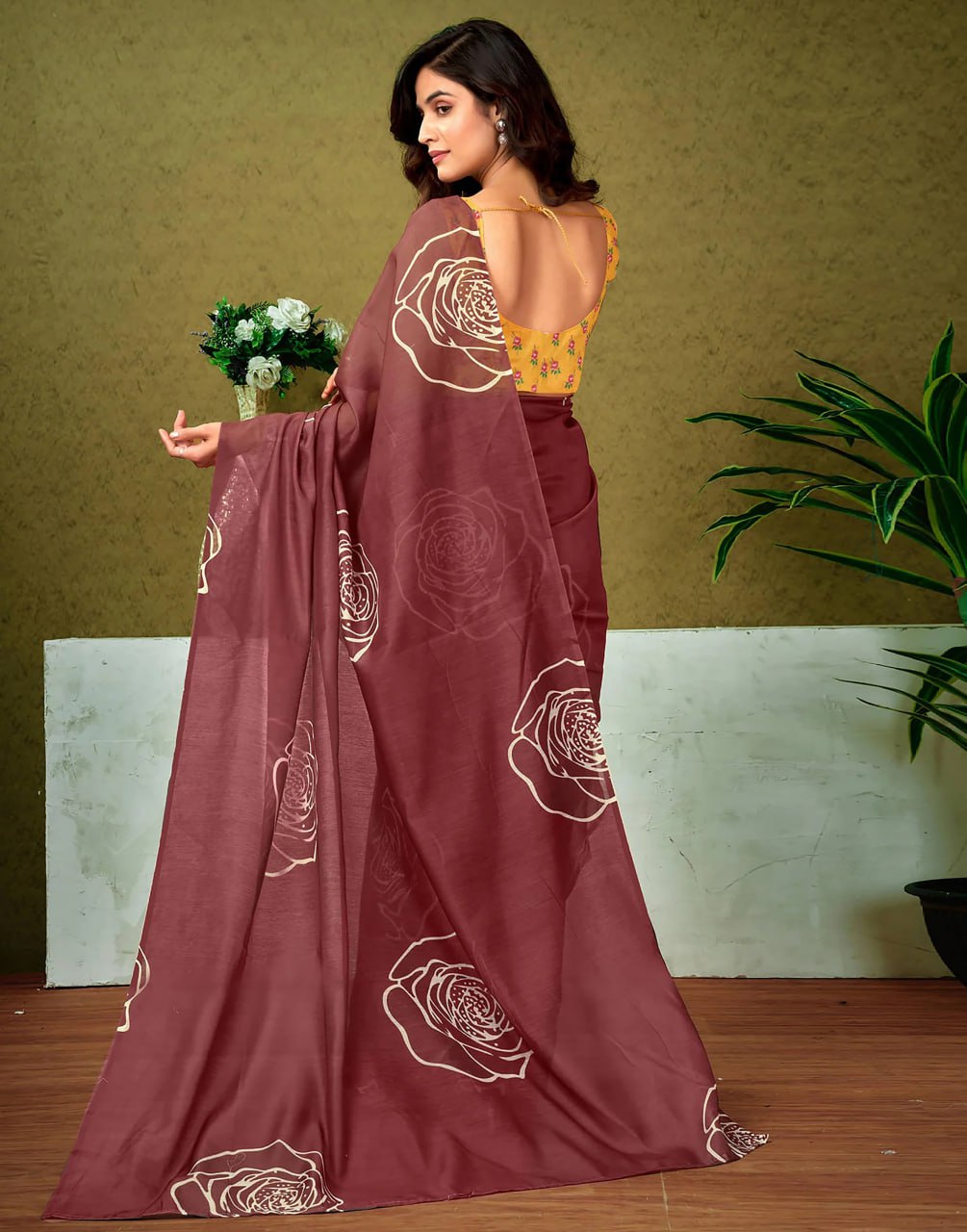 Designer Maroon Saree with White Floral Motifs – Ideal for Daily & Party Wear