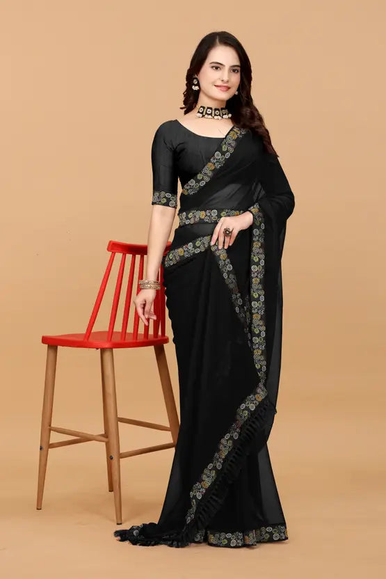 Exclusive Solid/Plain Daily Wear Georgette Saree  (Black)