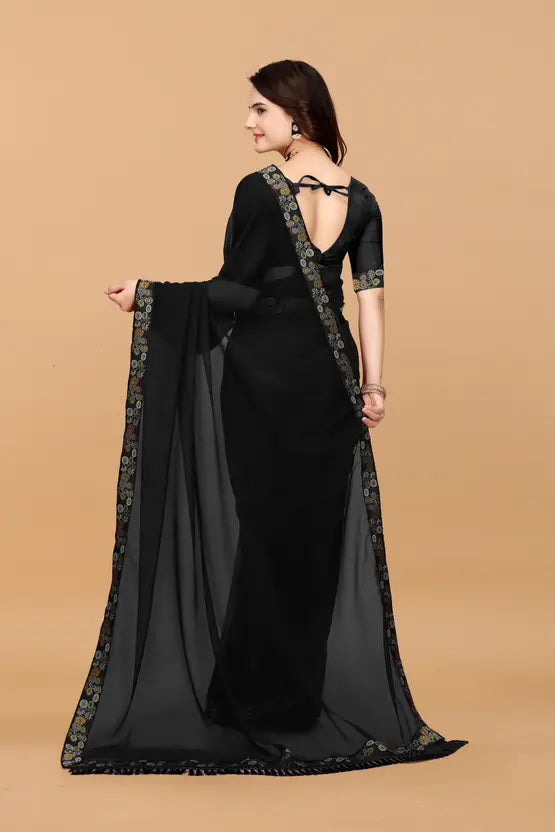 Exclusive Solid/Plain Daily Wear Georgette Saree  (Black)