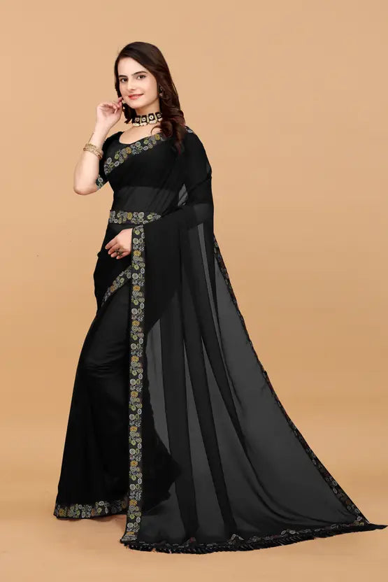 Exclusive Solid/Plain Daily Wear Georgette Saree  (Black)