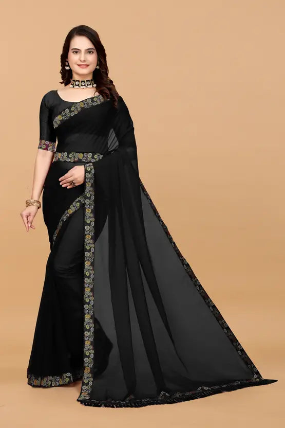 Exclusive Solid/Plain Daily Wear Georgette Saree  (Black)