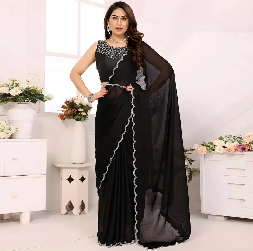 Labheshwari Black Georgette Saree with Heavy Embellished Border