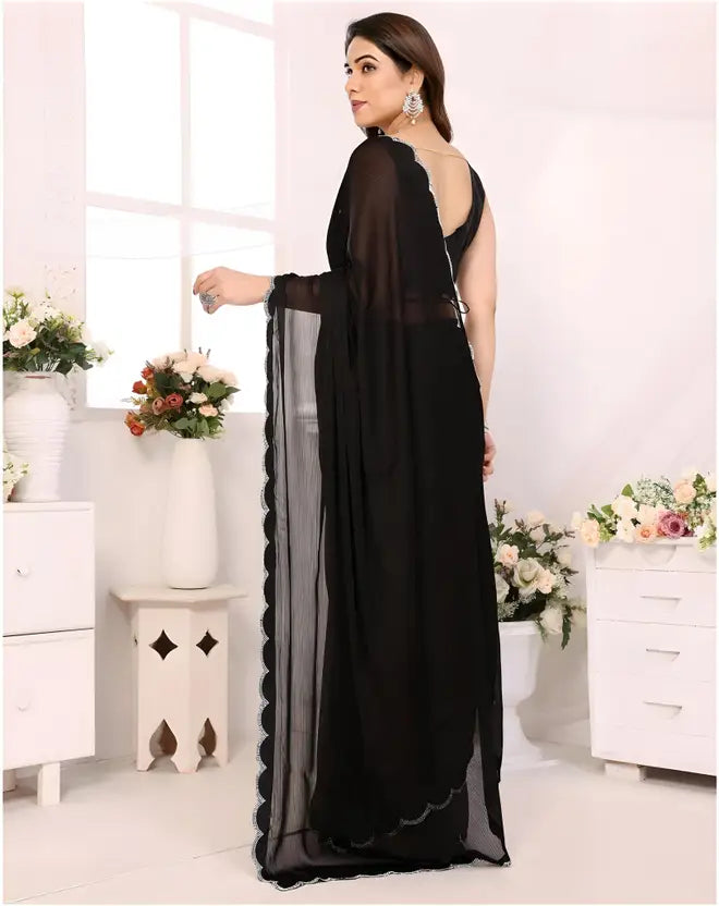 Labheshwari Black Georgette Saree with Heavy Embellished Border