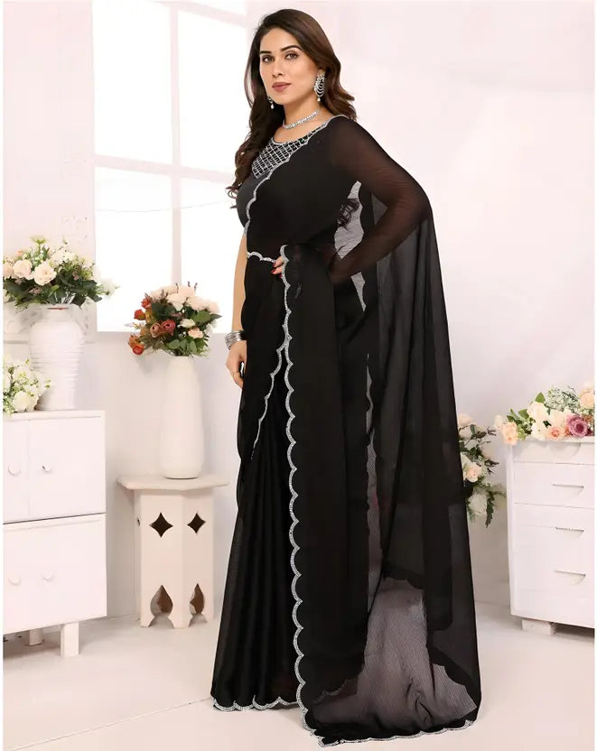Labheshwari Black Georgette Saree with Heavy Embellished Border
