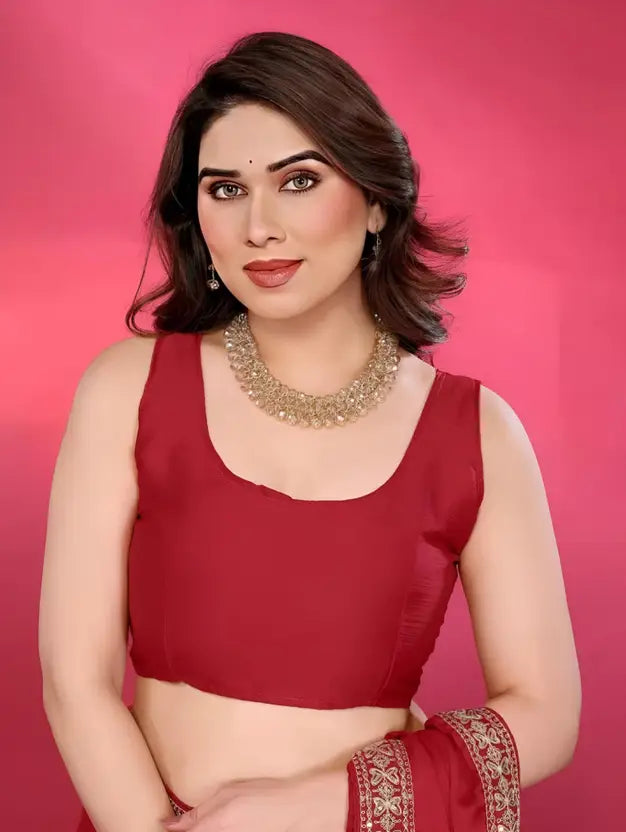 Labheshwari Red Georgette Saree with Embroidered Lace Border