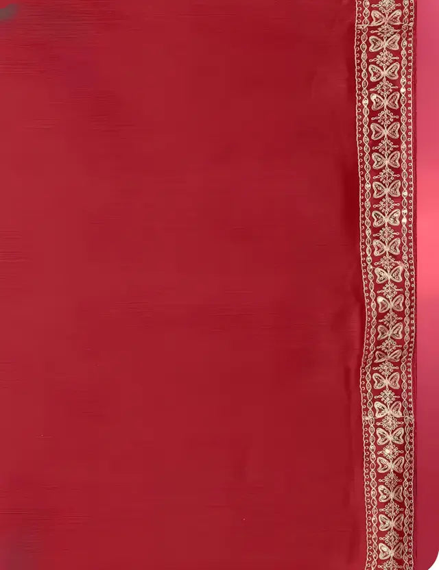 Labheshwari Red Georgette Saree with Embroidered Lace Border