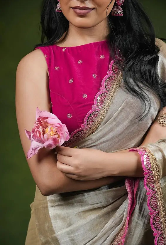 Labheshwari Cream Saree with Big Rani Lace