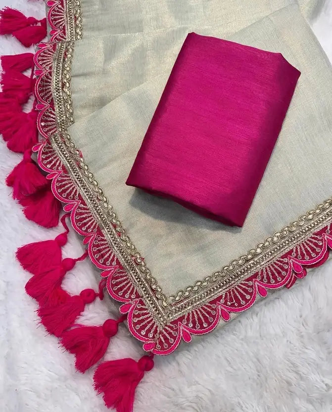Labheshwari Cream Saree with Big Rani Lace