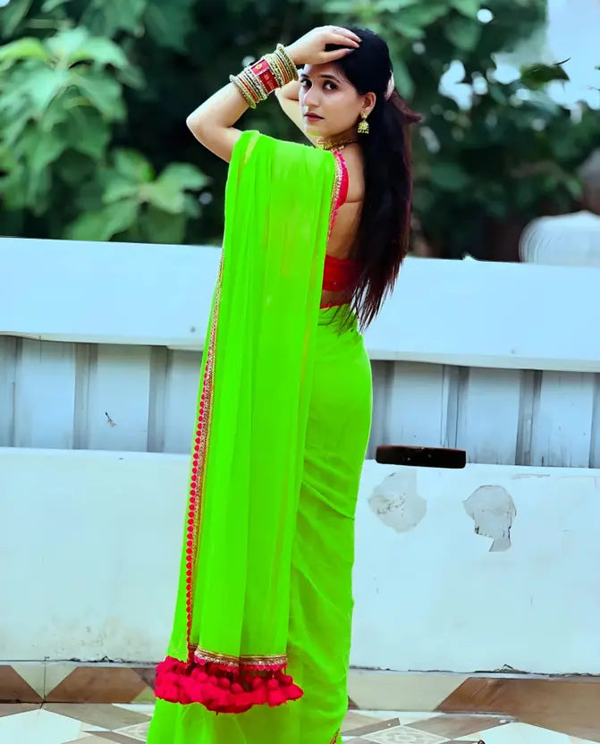 Embellished Daily Wear Georgette Saree  (Green)