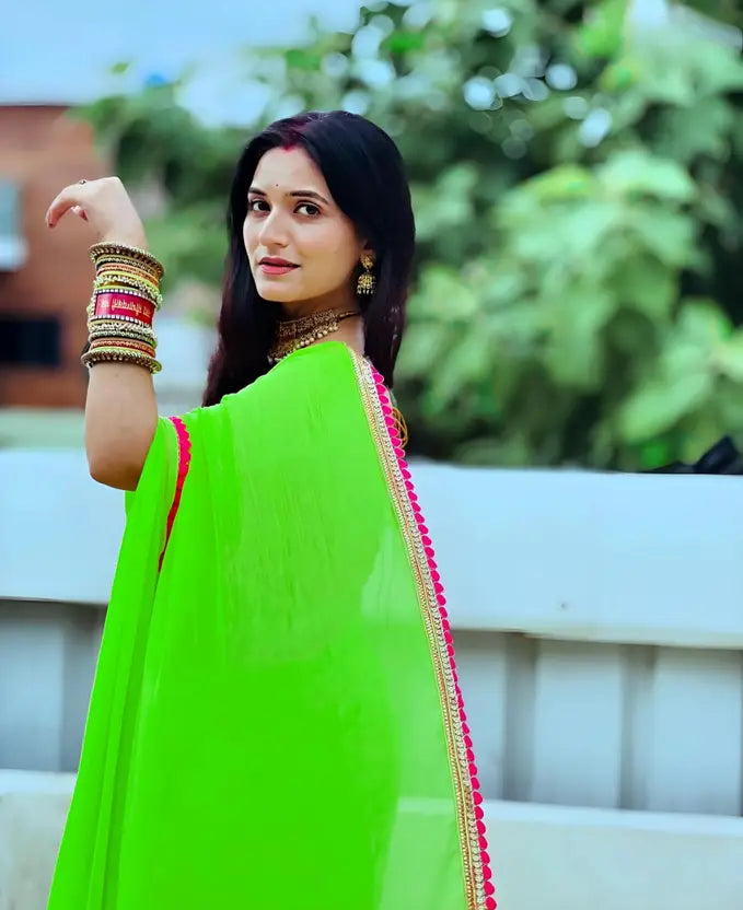 Embellished Daily Wear Georgette Saree  (Green)