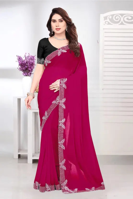 Labheshwari Rani Pink Georgette Saree with Diamond Border