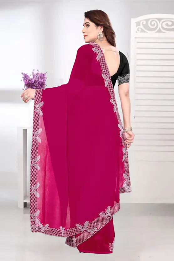 Labheshwari Rani Pink Georgette Saree with Diamond Border