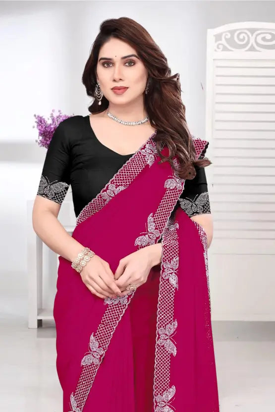 Labheshwari Rani Pink Georgette Saree with Diamond Border