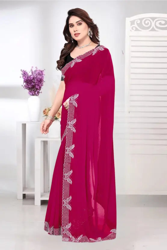 Labheshwari Rani Pink Georgette Saree with Diamond Border