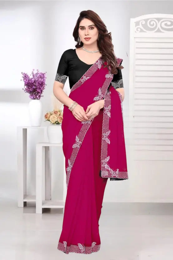 Labheshwari Rani Pink Georgette Saree with Diamond Border