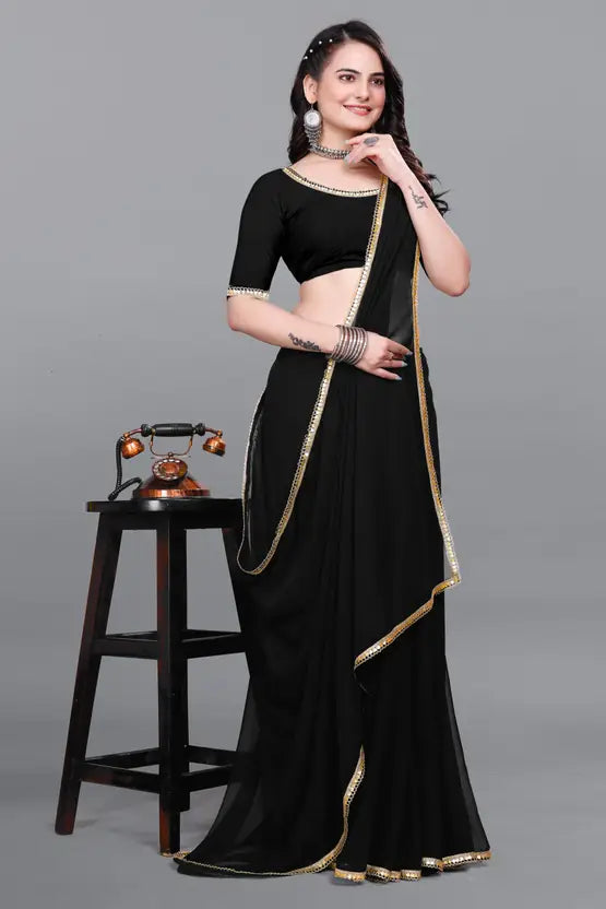 Labheshwari Mirror Black Sequin Georgette Saree