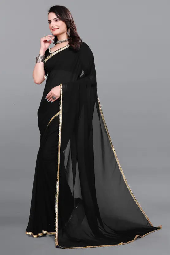 Labheshwari Mirror Black Sequin Georgette Saree