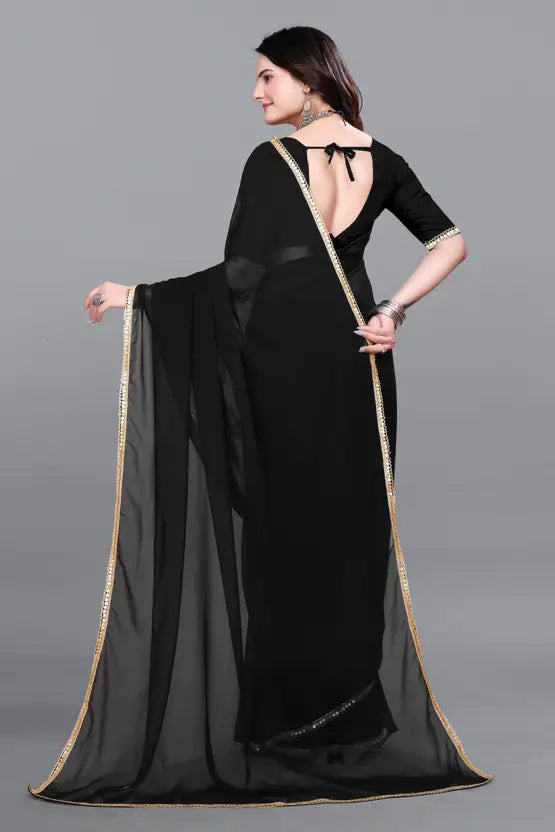 Labheshwari Mirror Black Sequin Georgette Saree