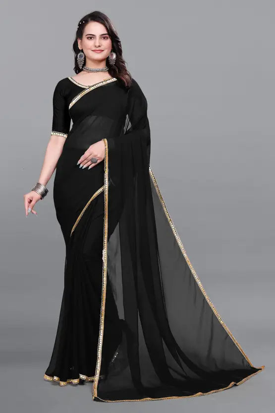 Labheshwari Mirror Black Sequin Georgette Saree