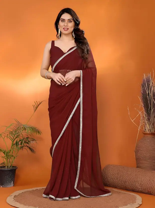 Labheshwari Maroon Sequin Work Georgette Saree