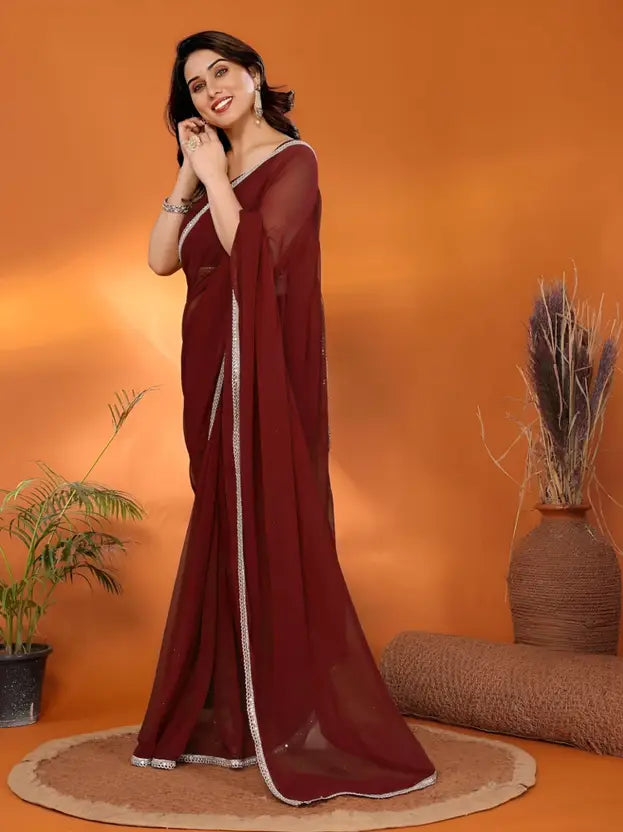 Labheshwari Maroon Sequin Work Georgette Saree