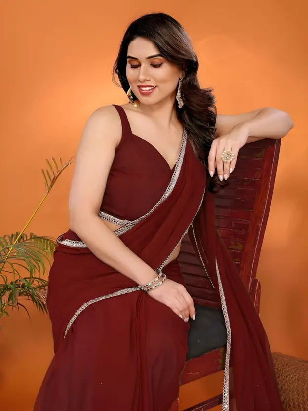 Labheshwari Maroon Sequin Work Georgette Saree