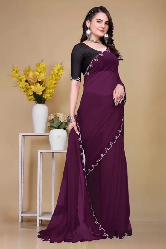 Solid/Plain Bollywood Georgette Saree  (Purple)