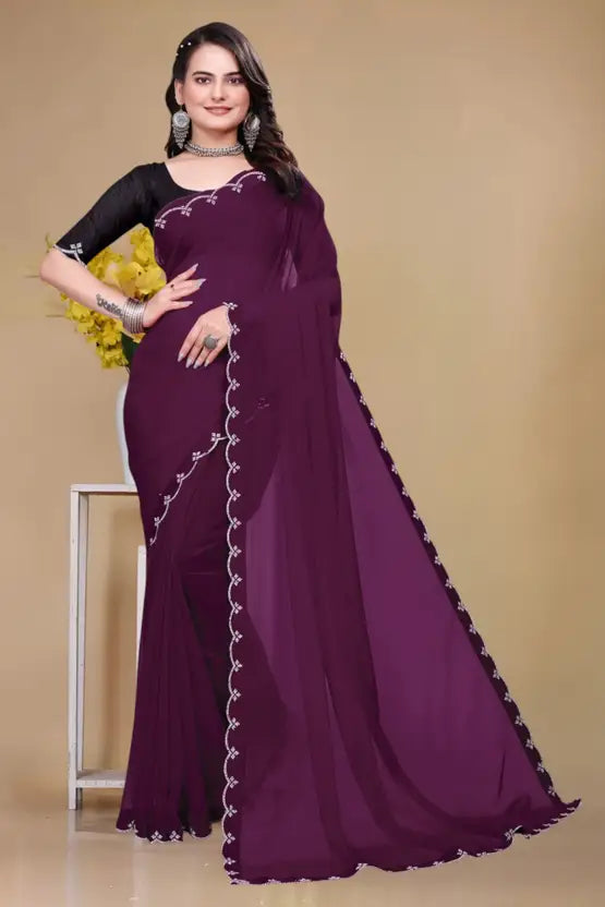 Solid/Plain Bollywood Georgette Saree  (Purple)