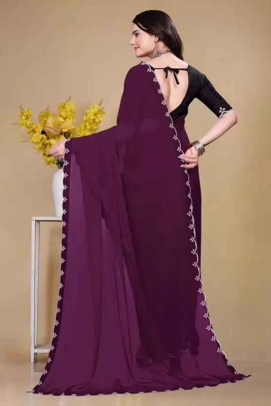Solid/Plain Bollywood Georgette Saree  (Purple)