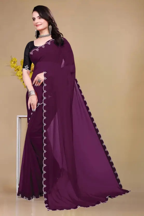 Solid/Plain Bollywood Georgette Saree  (Purple)