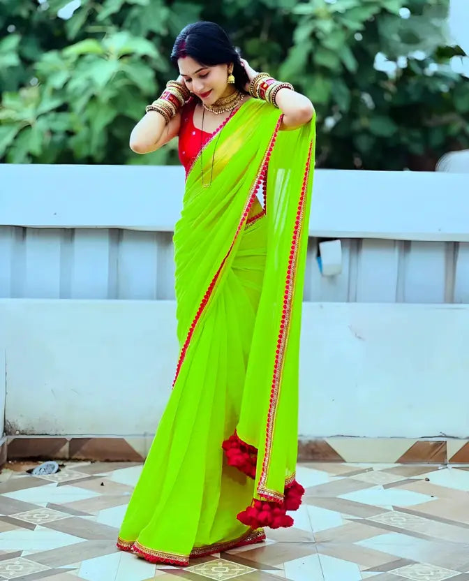 Embellished Daily Wear Georgette Saree  (Green)