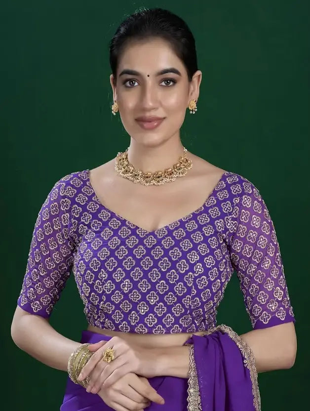 Labheshwari Purple Georgette Saree with Sequin Embroidered Blouse – Festive & Wedding Wear