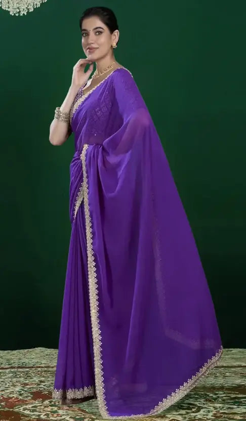 Labheshwari Purple Georgette Saree with Sequin Embroidered Blouse – Festive & Wedding Wear