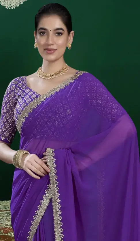 Labheshwari Purple Georgette Saree with Sequin Embroidered Blouse – Festive & Wedding Wear