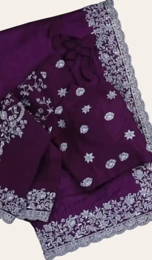 Embroidered Bollywood Georgette Saree  (Wine)