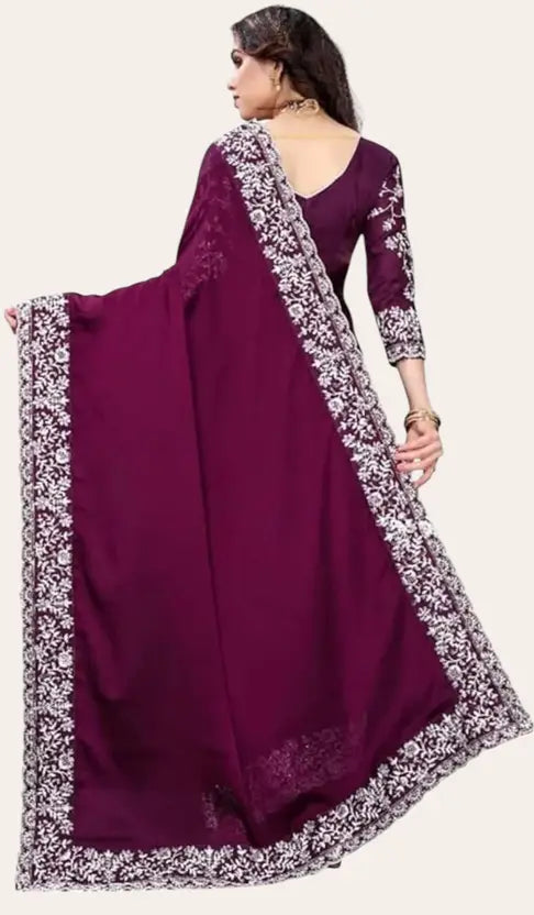 Embroidered Bollywood Georgette Saree  (Wine)