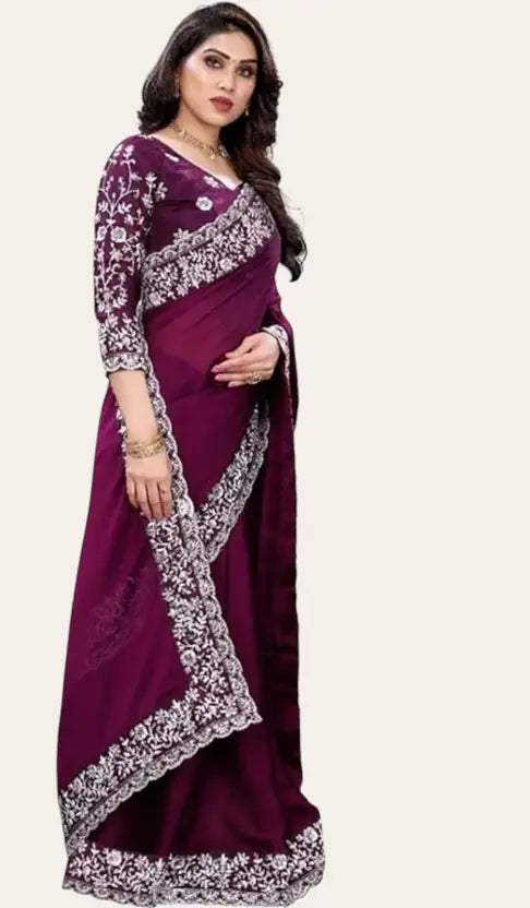 Embroidered Bollywood Georgette Saree  (Wine)